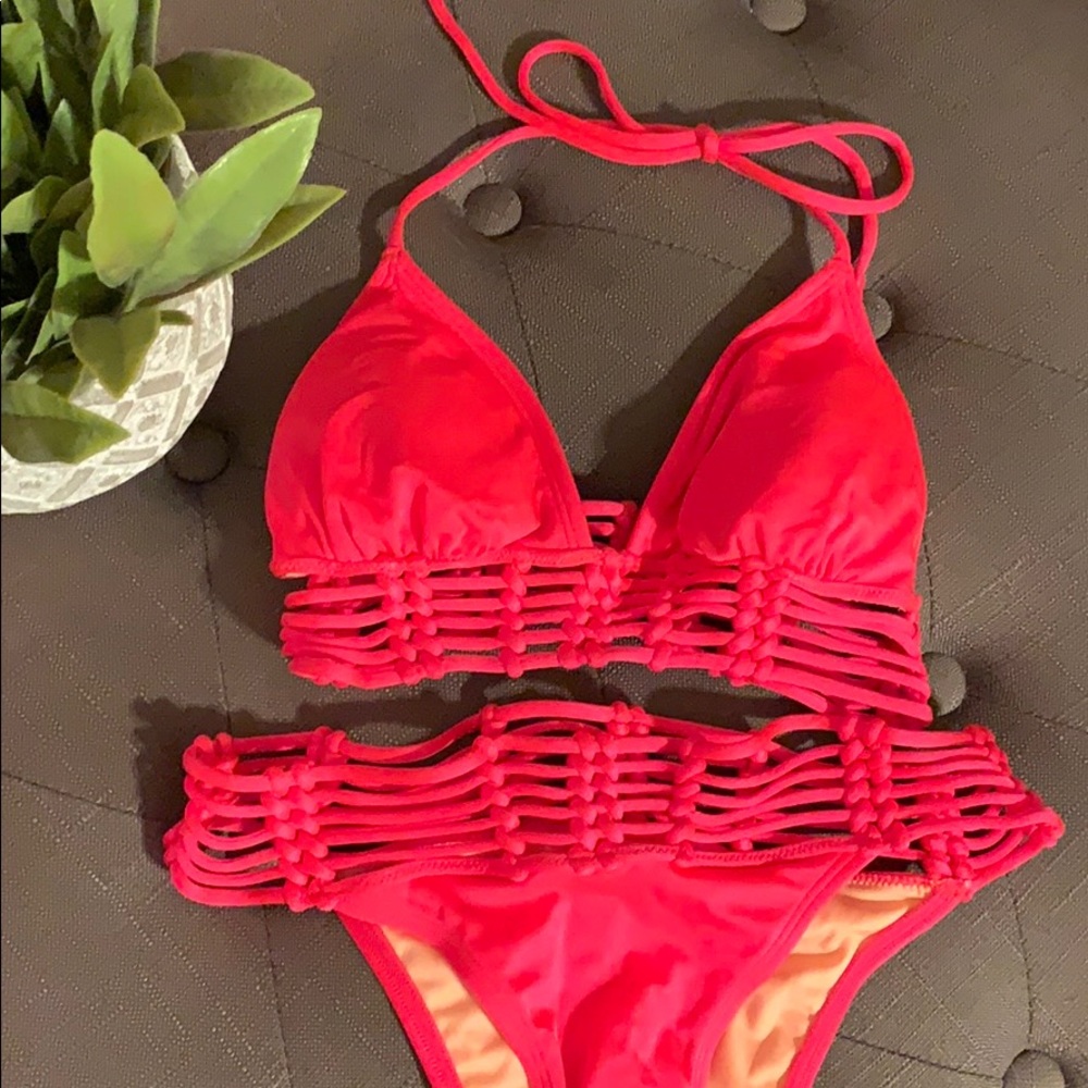 Victoria’s Secret Bright Pink Macrame Bikini Set